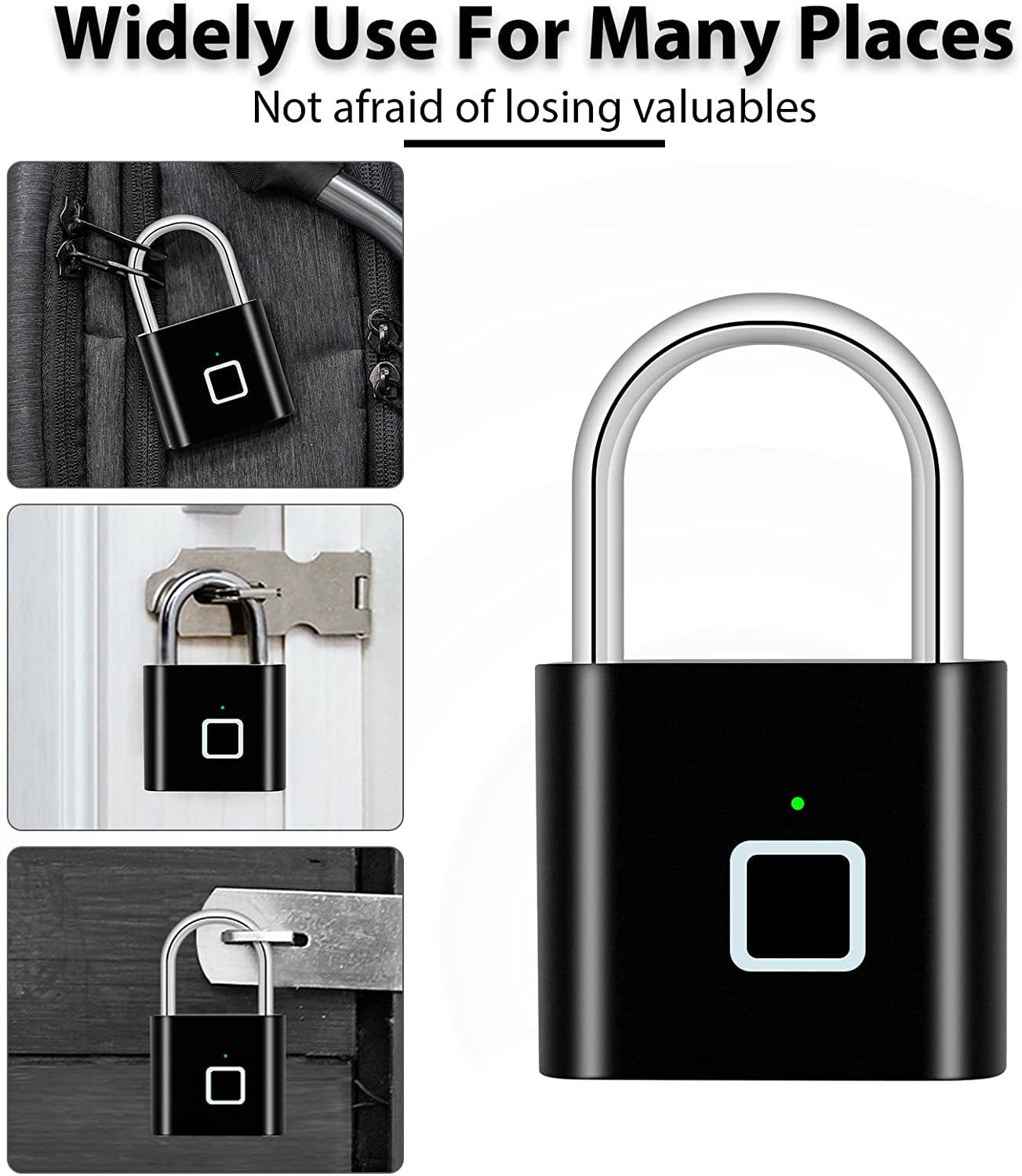 Fingerprint Padlock, Fingerprint Waterproof Keyless Anti-Theft, Security Digital Lock Portable for Locker, Gym, Door, Luggage, Suitcase, Handbags, Wardrobes,Black